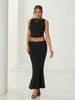 Work Dresses Women's Summer 2 Piece Skirt Outfits Solid Color Mock Neck Sleeveless Crop Tank Tops With Slim Bodycon Long Set For Party