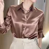 Fashion Button Up Satin Silk Shirt Vintage Blouse Women Tops Lady Long Sleeves Loose Street Shirts Female Elegant Office Blusa 240322