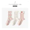 Women Socks 3pairs/lot 2024 Cartoon For Product Casual Japanese Fashion Solid Color Comfortable Home Sock Long High Quality
