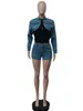 Cmyaya Street Denim Womens Set Jacket Mini Mini Stacks و Jeans Shorts 2023 Summer Chic Two اثنين من القطاعين.