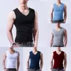 Uomini di base di seta del ghiaccio Sleevel Serbatoi Top Maglia di colore solido con scollo a V Canottiera Muscolare Gilet T Shirt per gli uomini Tee Abbigliamento maschile H9k8 #