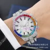 luxury mens watch women Fake Three Eyes Fashion Colorful Diamond Calendar Set Full Mens Steel Band Quartz Watch