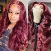 Wigs Lace Klaiyi Wave 33b Reddish Brown Front Wig 13x4 Human Hair Baby for Women Bury 99J Super Super Drop Drop Products DH1HO