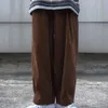 Pantalon de taille à cordon de serrage Style japonais Rétro Pantalon pour hommes à jambes larges avec taille élastique Poches profondes Lâche Droite pour Casual L7zQ #