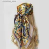Bandanas Durag Luxusmarke Quadrat 90 * 90 cm Seidenfoulard Satin Bandana Cheveux Weiches Halstuch Hijab Haarschals für Damen Kopftuch Frauen Y240325