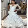 Aso ebi Arabic Oct Plus размер русалка белое свадебное платье для шнуровки для невесты.