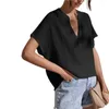 Women's Blouses Summer Blouse Solid Color Loose V-neck Low-cut Short Sleeves Daily Wear Pullover Comfortable Soft Women Top Female Clothes