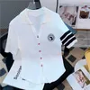 2024 Summer New TB Chest Micro Badge Dog Jacquard Polo Collar Ice Silk Short Sleeve Knitted T-shirt Top Slim Fit