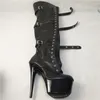 Scarpe da ballo 15-23 cm Fibbia anteriore alta sopra gli stivali al ginocchio Testa tonda da donna 6-9 pollici Sfilata sexy da palcoscenico Spettacolo extra lungo