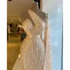 Sparkly Mermaid Sexy Prom Dresses Ostrich Feather One Shoulder Beading Sequined Long Sleeve Pageant Evening Gown Elegant Vestido de Gala