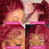 99J Deep Wave Bury Wigs Red Colorido 26 polegadas 13x4 Frente encaracolada pré -arrancada de renda transparente peruca de cabelo humano frontal para mulheres negras