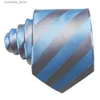 Neck Ties Neck Ties Fashion Light Blue Silk Tie For Men ic Stripe Necktie Handkerchief Cufflinks Sets Wedding Business Groom Designer LN-6365 Y240325