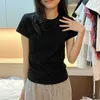 T-shirt a maniche corte con spalle in cotone per donna Estate Casual Versatile Slim Fit Camicia base stile base dimagrante nera