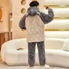 Erkekler Erkek Kış Pijamaları Peluş Kalın erkekler Üç Katman Yastıklı Pijama Sıcak Flanel Mercan Velvet Salonu Seti