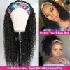 Eooma Headband Human for Black Women 10A 180% Density Brazilian Kinky Curly Wigs Scarf Gluelees Remy Hair