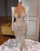 Exquisite Meerjungfrau Brautkleider Perlen Brautkleider durch schlanker maßgeschneiderter Pailletten Langarm Sheer Neck Vestidos de Novia