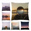 Pillow Mountain River Print Cover 45x45 Decoration Home Natural Valley Cover Living Room Landscape Mönster Bed E0798