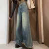 Women's Jeans Vintage Wide Leg Fashion Tassel Edge High Waist Denim Pants Women Street Mopping Long Retro Female Baggy