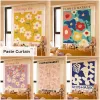 Feeding Artistic Flower Door Curtain Fabric Cotton Linen Partition Bedroom Household Paste Curtain Multipurpose Hole Free Blackout Cloth