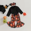 Zestawy odzieży Baby Girl Fall Outfits Solid Color Rib dzianina Rompers Rompers Dyniowe Drukowanie Polet Pałąk napędowy 3PCS Halloween Set