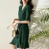 Casual Dresses Women's Fashion Silk Floral 24 Spring Summer Ladies Sexy Office Work Daily Beachwear Fairy Dress Green Polka Dot