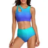 Kvinnors badkläder Sexig tryck Bikinis Set Women Neon Blue Kawaii Bikini Swimsuit High midje Surfing Overdimensionerad strandkläder