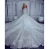 Ebi Arabo Plus Aso Size Avorio Abito da sposa a sirena Cristalli con perline Pizzo Sheer Neck Abiti da sposa Abiti ZJ es