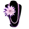 Choker Purple Pink Women Group Pearl Chain Warstwa jedwabna wstążka