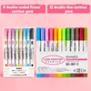 Double Line Pattern Outline Marker Pen Hand Copy Account Multicolored Curve Quick Dry Mark Notes Painting Highlighter 240320