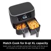 Ninja DZ201 Foodi Friteuse à air double zone 6 en 1 de 8 litres, 2 paniers à frire indépendants, assortis à la cuisson et à la cuisson en surface intelligente, aux grillades,
