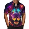 Bunte Tier Poloshirt für Männer Sommer Golf Kurzarm Top Fierce Beast Print Reißverschluss Polo T-Shirt Straße Trend Männer Kleidung R2VO #