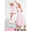 Summe Mother Daughter Matching Dresses Pink Grid Spring Family Look Mommy and Me Clothes Outfits Mom Mum Baby Women Girls Dress 240322