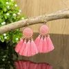 Dangle Earrings Bohemian Oil Drip Geometric Flower Tassel For Women Vintage Red Blue Yellow Black Cotton Fringe Drop