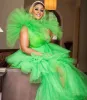 Kleurrijke 2024 Weelderige Groene Tule Prom Dresses Ruches Tiered Lange Split Avondjurken Feestjurk Tot Verjaardag Plus Size