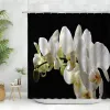 Cortinas brancas orquídea flores conjunto de cortina de chuveiro phalaenopsis superfície de água floral cenário natural cortinas de banheiro ganchos decoração de casa