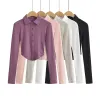 Kobiety bluzki damskie Koszulki koreańsko -mody vintage top y letni długi rękaw dla kobiet topy różowy w stylu preppy kawaii dostawa upraw się OT3Q7