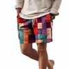 Casual kleurrijke geruite grafische shorts Summer heren Outdoor Dagelijkse shorts groot formaat Holiday Travel Beach Trunks Sports broek J5B9#