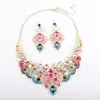 Fashion Colorful Gems Necklace Earrings Set for Women Attending Banquet Wedding Bridesmaid Exquisite Luxury Jewelry Accessories 240315