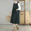 Casual Dresses 2024 broderi Floral ärmlösa fickor Corduroy Vintage Autumn Winter Outwear Tank Dress Fashion Women Spring