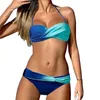 Maillots de bain pour femmes Impression dégradée Sexy Taille basse Bikini Ensembles Deux pièces Maillot de bain Femmes Push Up Ruché Wrap Vintage Tankini Printemps Été