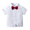 Ensembles de vêtements bébé garçons coton gentleman 2pcs tenue anniversaire fête de mariage costumes chemise à manches courtes avec noeud papillon ensemble short