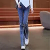 Jeans femininos cintura alta apertado encaixe retro cor contrastante retalhos diamante chifre rebarba elegante versátil