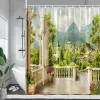 Zasłony Europejski krajobraz zasłony prysznicowe zielone winorośl rośliny kwiaty Vintage Street Sceneria poliester łazienki wystrój kurtyny z haczykami
