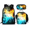 Mochila moda jovem esportes bola 3d impressão 3 pçs/set estudante sacos de viagem portátil daypack almoço saco lápis caso