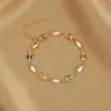 Pulseras de eslabones Accesorio de cristal chapado en oro Corazón Amor Encanto Hecho a mano Joyería de moda colorida para mujeres Adolescentes Niñas