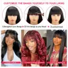 Body Wave Human Hair Wigs with Bangs Brazilian Remy Hair Machine Made Top Wig for Black Women Remy Brazilian Human Hair Wig 180%