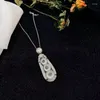 Pendant Necklaces Factory Wholesale Silver Plated Inlaid High Quality Jadeite Jade White Chalcedony Fu Dou Agate Women's Beans J