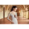 Autumn New Vintage Design Mermaid Wedding Dresses Crew Neck Sheer Long Sleeves Lace Appliqued Sexy Low Back Bridal Gowns