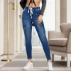 Женские джинсы повседневные брюки 2024 Эластичный сексуальный сухой карандаш для женских шнурки для эластичных модных джинсовой тка