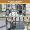 Gabinete para transporte de gatos, gaiola externa de madeira para gatinhos com plataformas de descanso, telhado à prova d'água